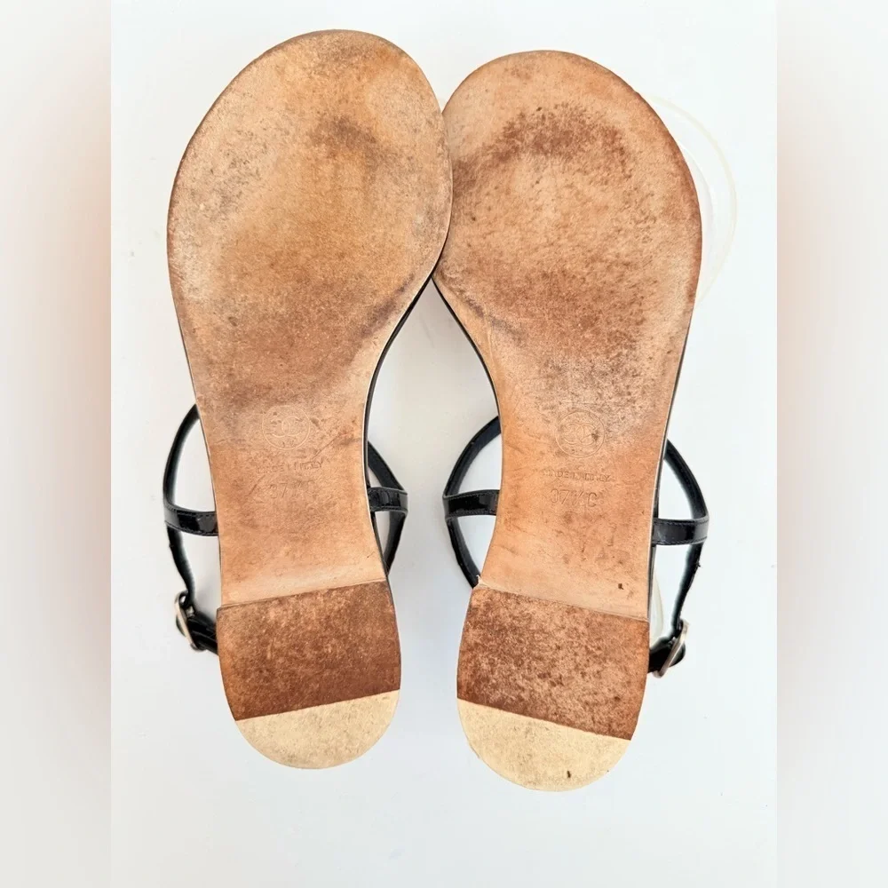 CHANEL Black Patent Leather CC Logo Thong flat Sandal 2013C EU 37.5 US 7.5